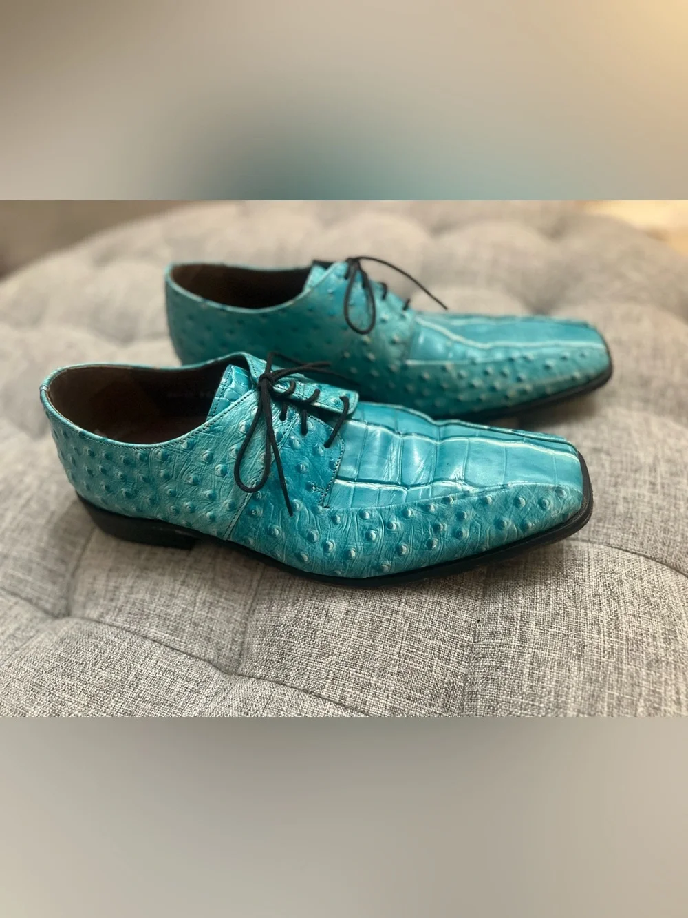 Stacy Adams Turquoise Embossed Leather Oxford Dress Shoes - Men’s Size 11
